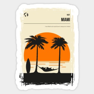 Miami Florida Summer Beach Surfing Travel Poster Sticker